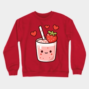 Cute Strawberry Ice Cream in Kawaii Style with Strawberries and Hearts | Kawaii Food Crewneck Sweatshirt